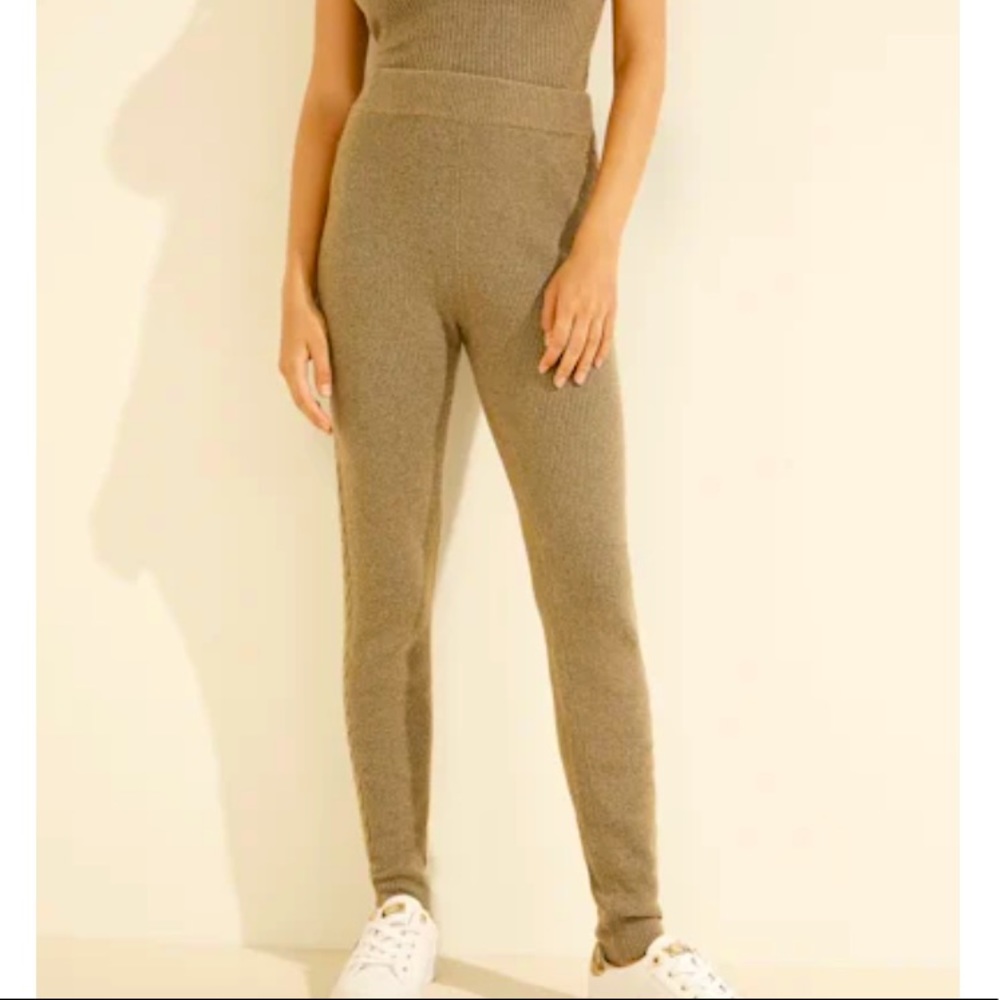 Guess Serena Cable Sweater Knit Leggings in Desert Green